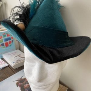 Teal and black velvet witch hat