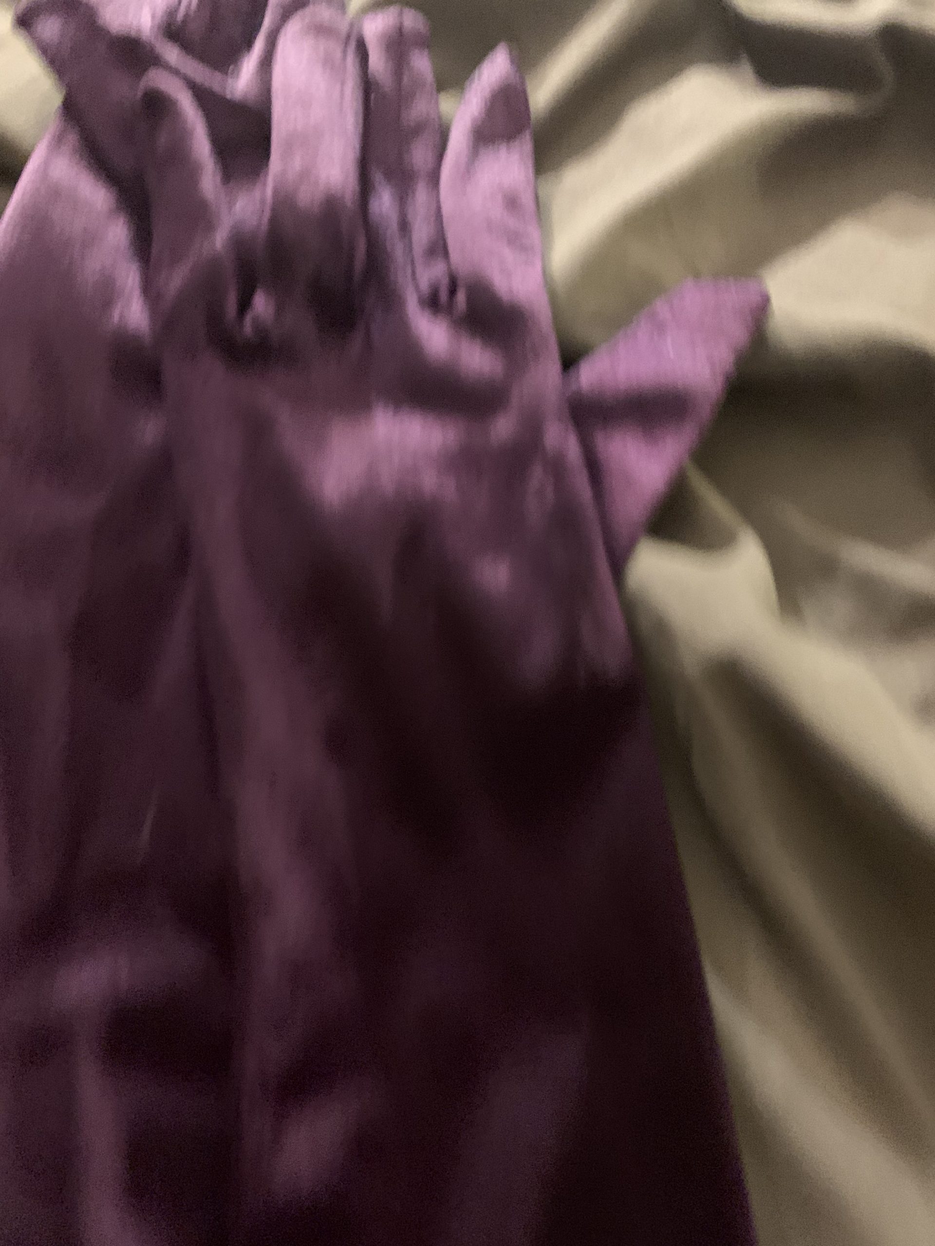 Long purple satin gloves