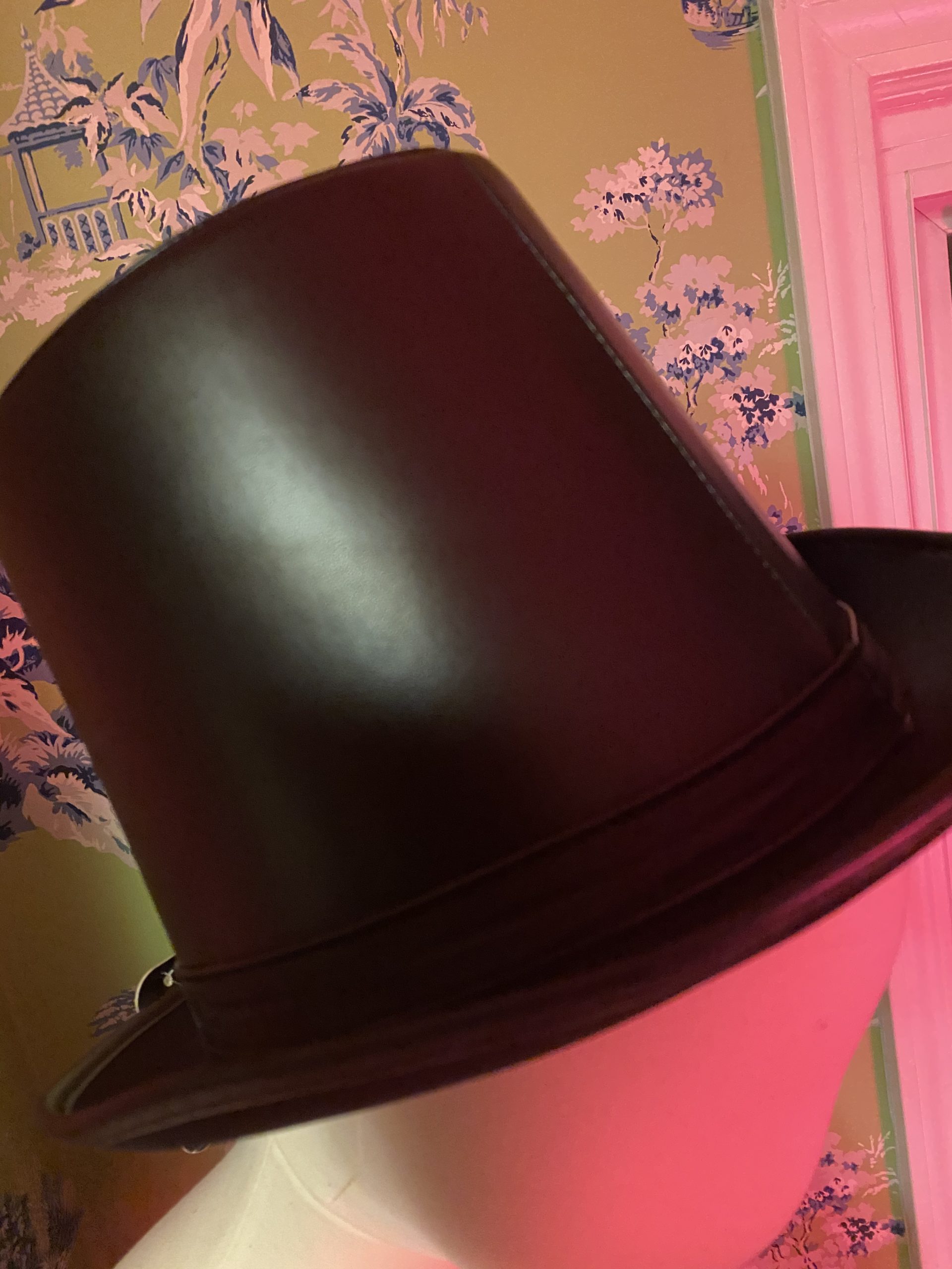 Faux black leather top hat