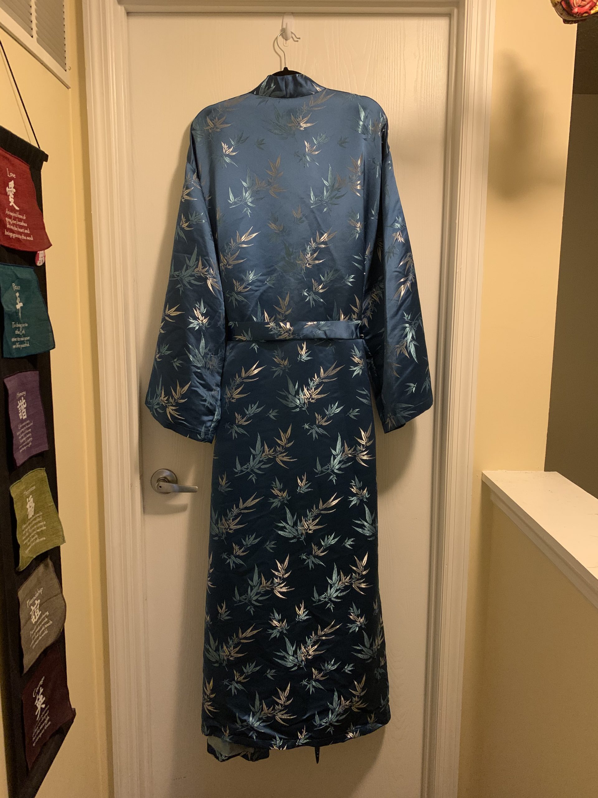 Long Blue and Silver Bamboo Asian Kimono style Robe/Jacket