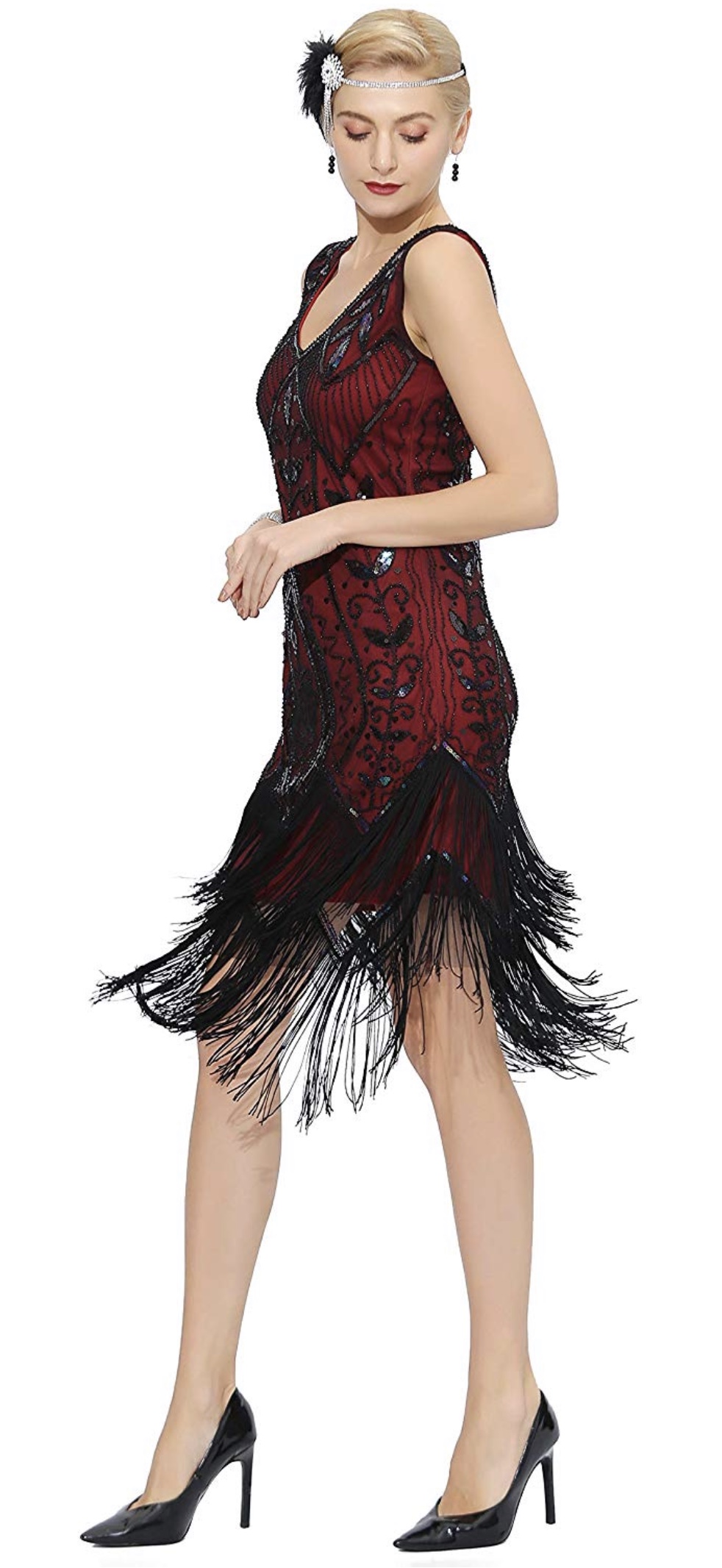 Black and Red 1920s Flapper Cocktail Dress