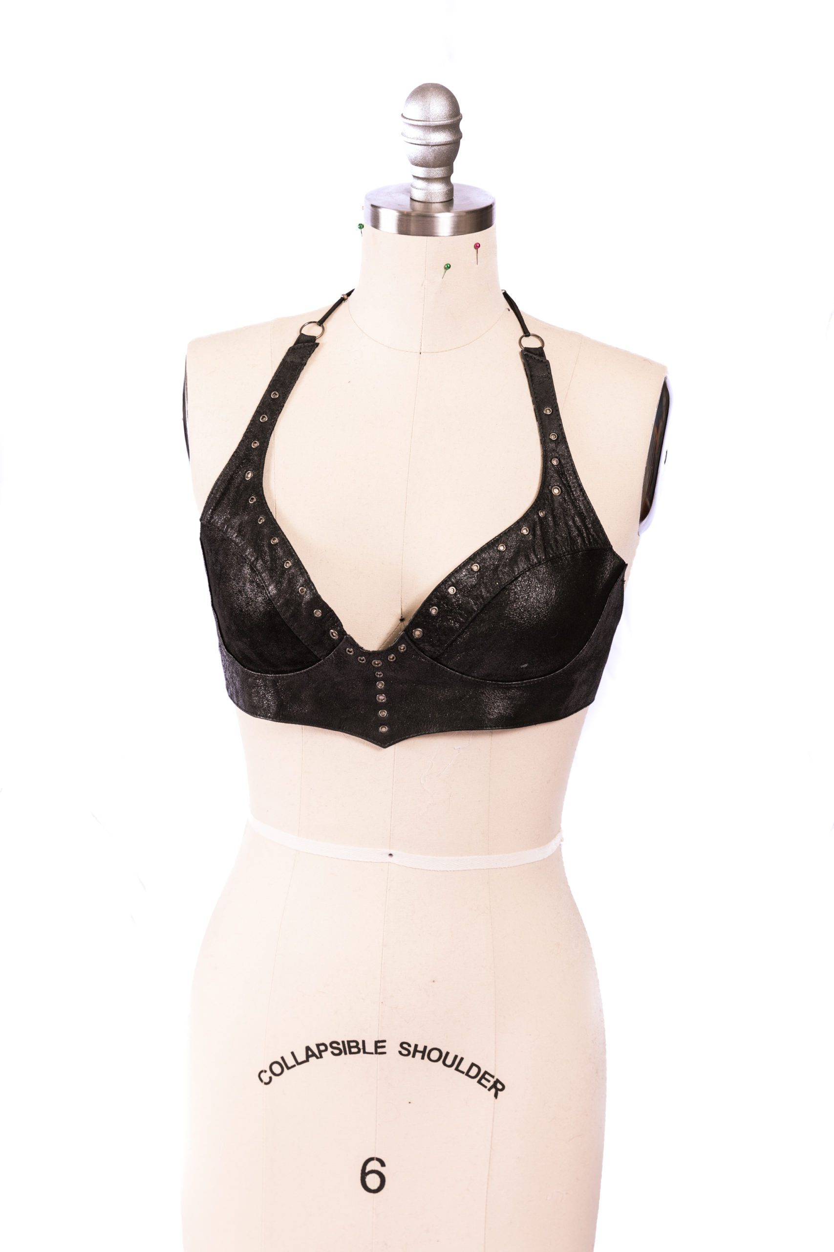 Black leather halter bra top – reversible