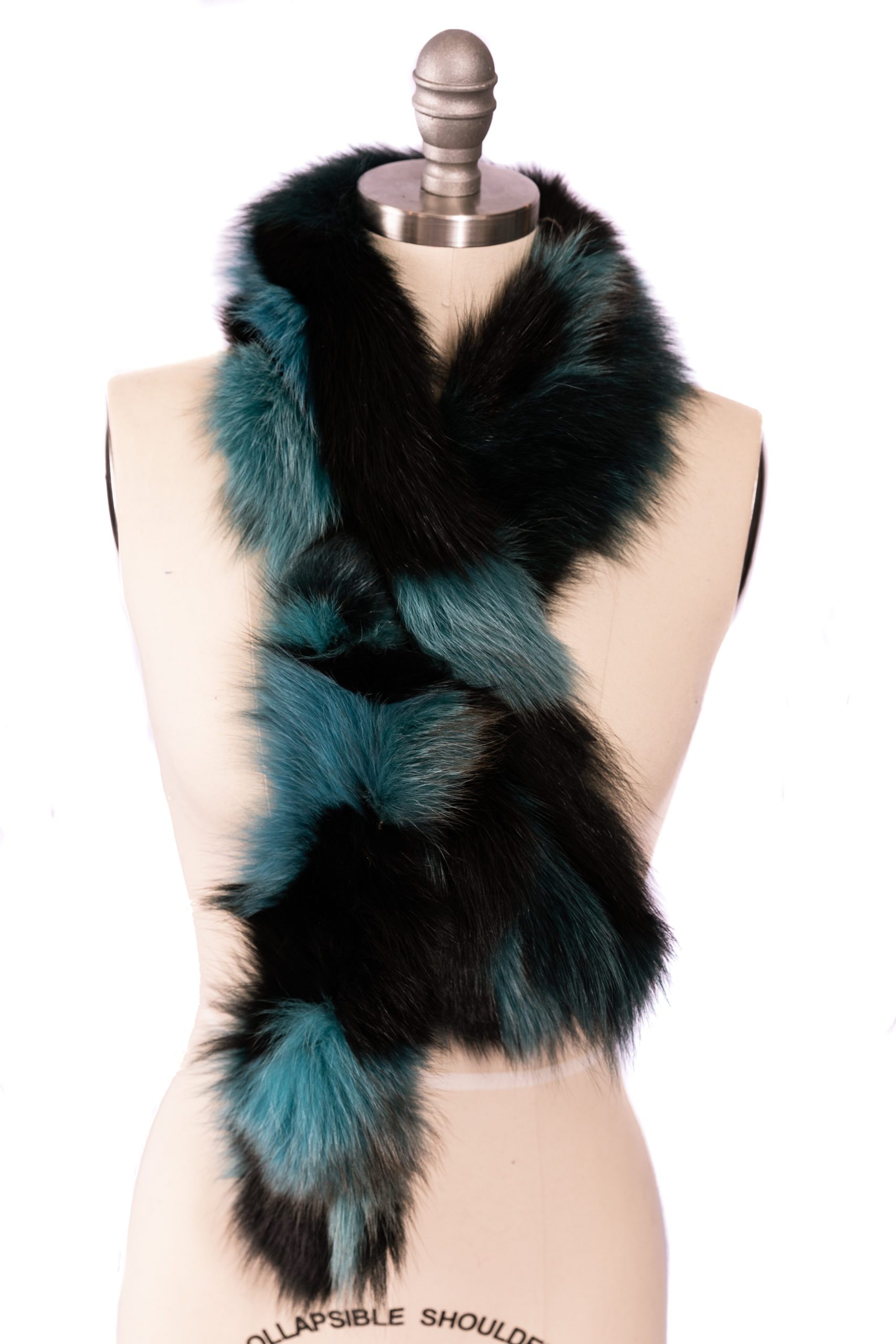 black and blue faux fur stole