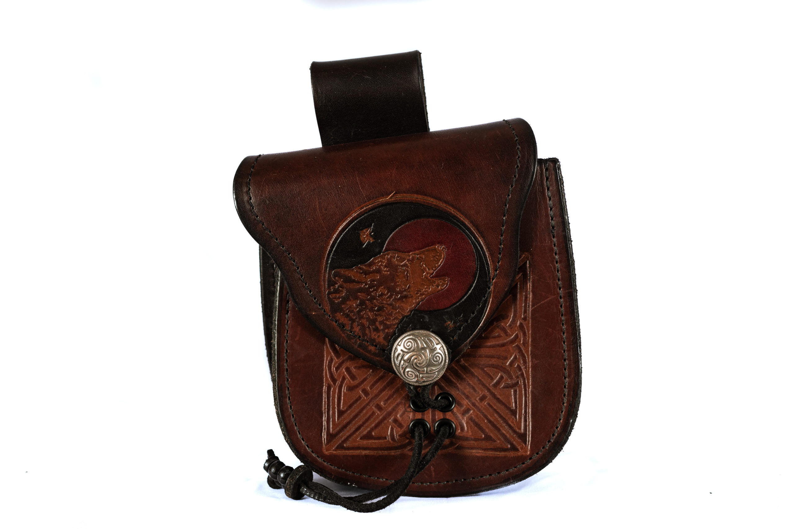 brown leather wolf pouch