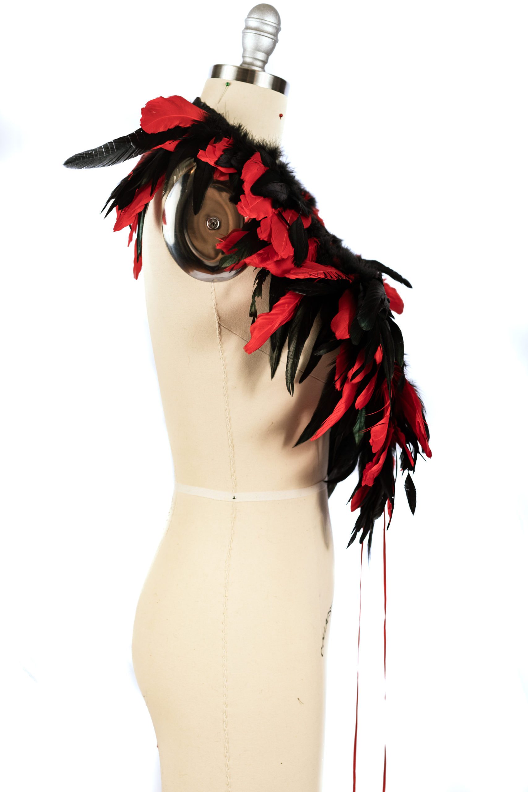 Red and Black Feather Shawl/ Caplet