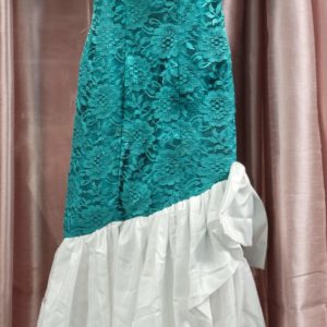 Vintage size 4 1980 teal and white prom dress