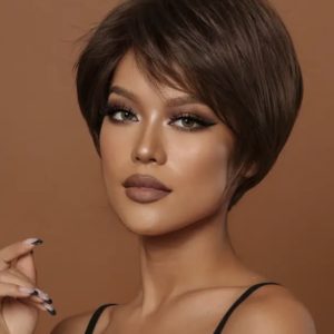 Short Straight Bob with Side Part Bangs Wigs (deep brown)