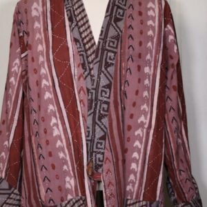 Red & White Print Patch-Pocket Open Cardigan